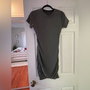 Hunter Green Casual T-Shirt Dress with Asymmetrical Hem from Express